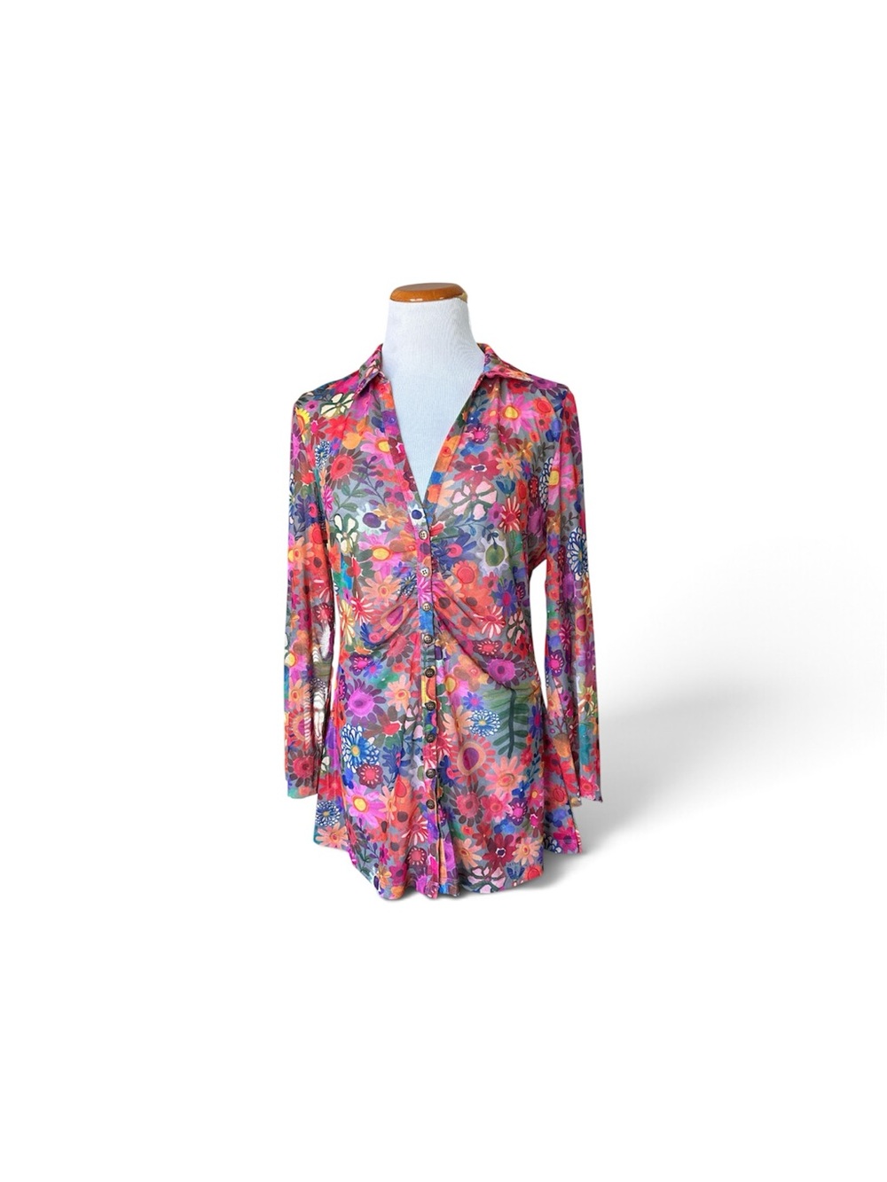 NATURAL LIFE Pink Multi Floral Twist-Front Button Down Shirt